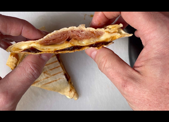 Ham, cheese and chutney toasted tortilla